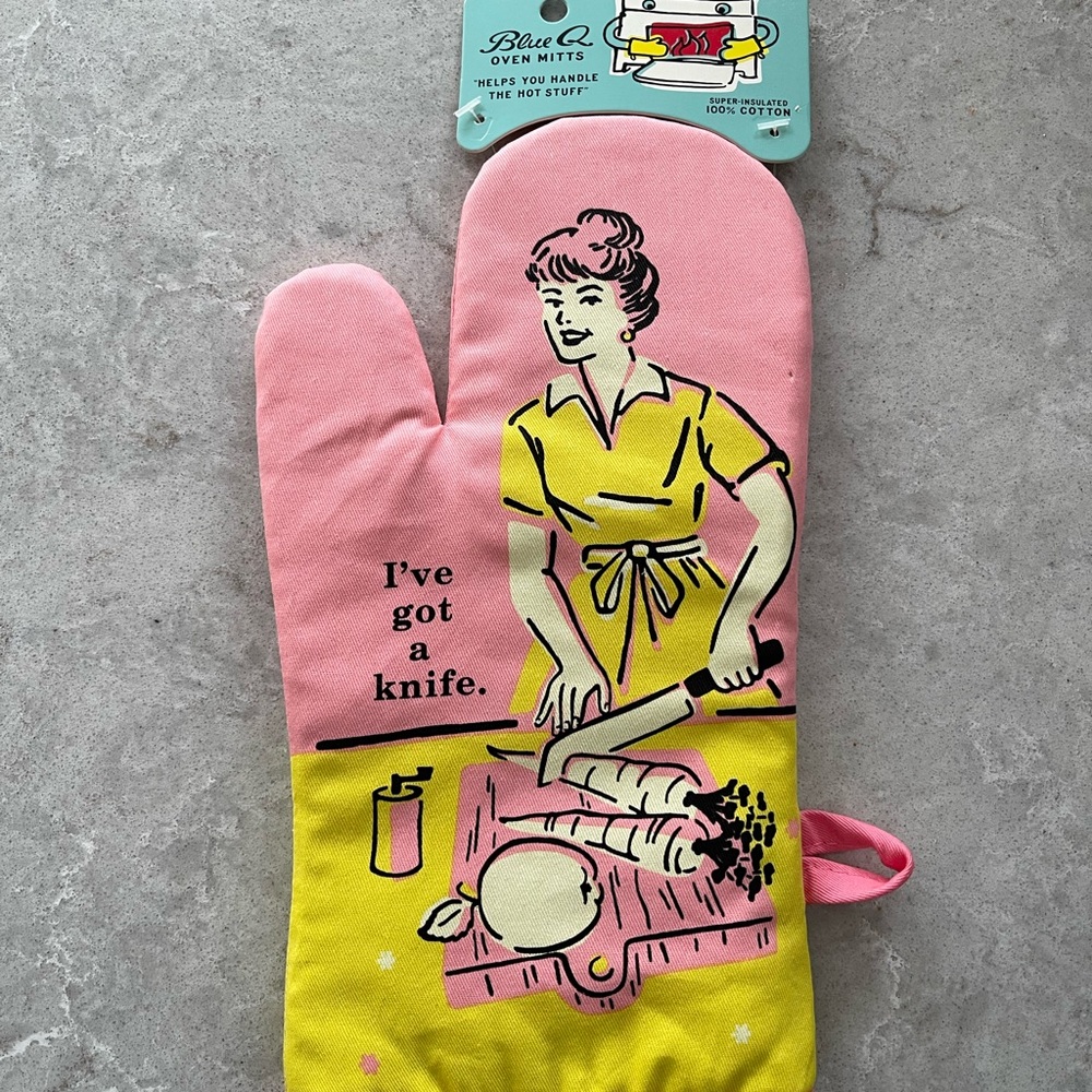 SOLD! - Blue Q Pink and Yellow Oven Mitt